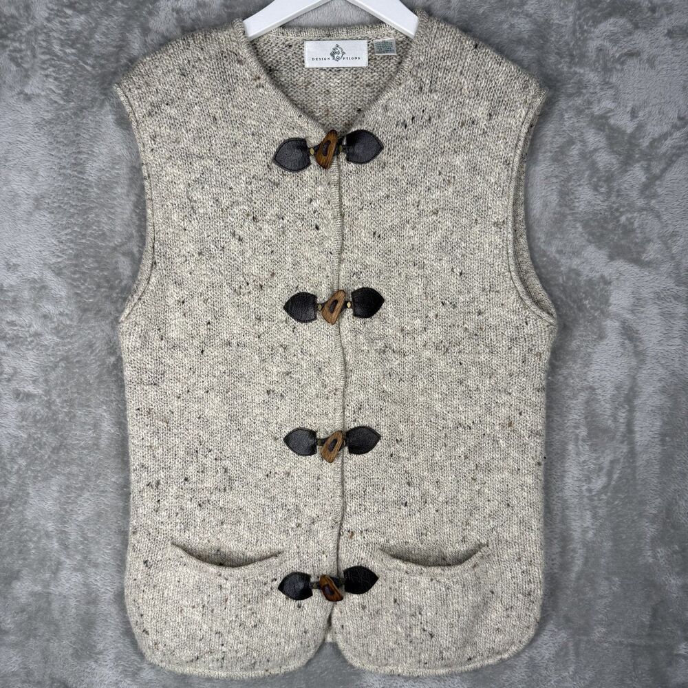Vtg Design Options Sweater Vest Womens Medium Wool Alpaca Toggle Long Oatmeal
